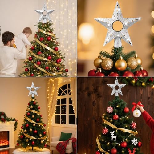 Silver Christmas Tree Topper Star, 12 Inch Glitter Tree Top Decoration, Sparkling Star Ornament for Christmas Tree, Durable ABS Plastic Holiday Decor Accessory, Xmas Tree Topper for Home and Party - Image 5