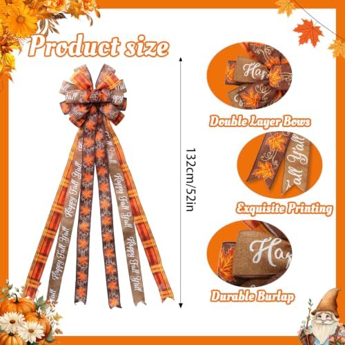 Large Fall Tree Topper Bow 52"x13", Pre-Tied Thanksgiving Ribbon for Wreath - Image 4