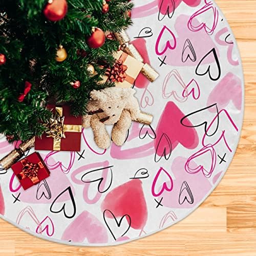 ValentineTree Skirt 36" Love Romantic Doodle Pink Hearts Christmas Tree Skirts Mother's Xmas Mat for HoliFestival Party Wedding Decor - Image 5