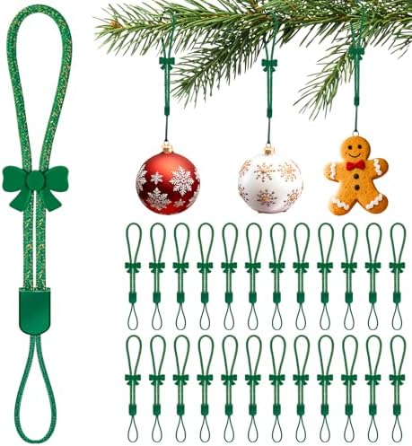 36 Pack Christmas Ornament Hooks, Adjustable No Slip Strings, Shiny Green by ANGAR