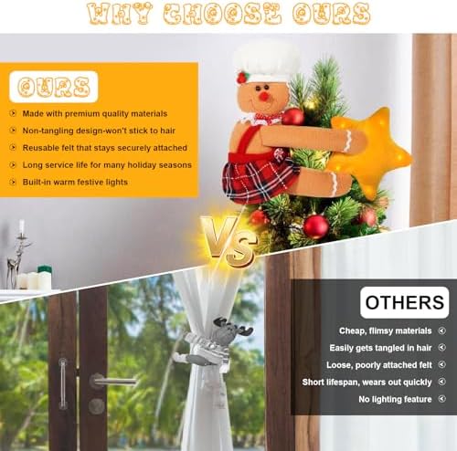 Gingerbread Christmas Tree Topper with Built-in LED Star Lights Xmas Decorations Funny Treetop Hugger Home D??cor - Image 5