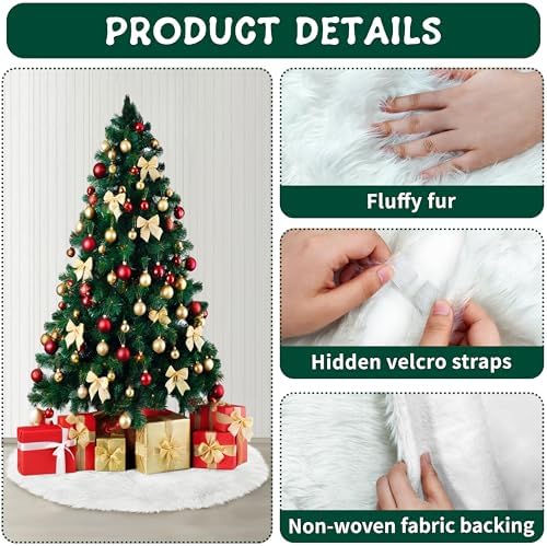 60 Inch Faux Fur Christmas Tree Skirt, Extra Large Fluffy Xmas Tree Skirt for 6 to 9 FT Christmas Trees, Thicker Plush Christmas Decorations - Image 3