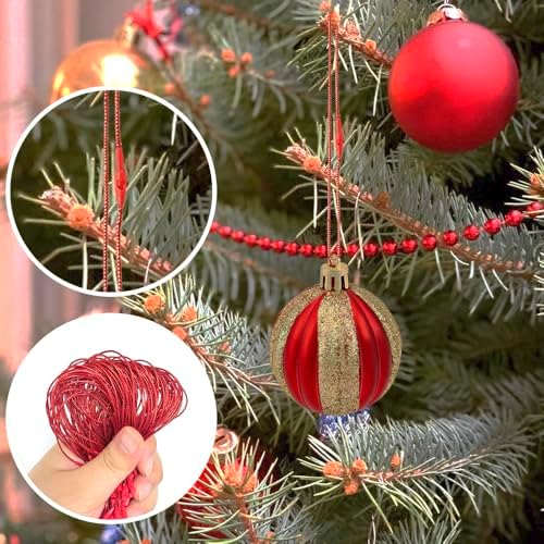 Christmas Hooks for Ornaments, 200 PCS Red Christmas Ornament String Ribbon Hangers with Snap Hanging Ropes Hooks Cords Locking Xmas Holiday Tree Decorations Toddler Proof Adjustable Pendant - Image 5