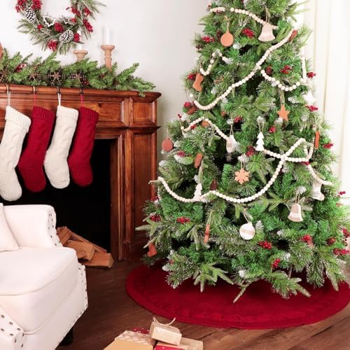48 Inch Christmas Tree Skirt: Cable Knit Tree Skirt for 7.5FT Tree, Wine Red Tree Skirt, Vintage Tree Skirts, Rustic Farmhouse Christmas Decorations - Image 6
