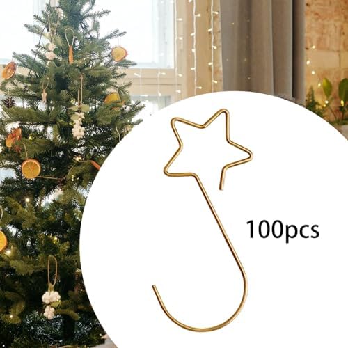 100 Pieces Star Shaped Christmas Ornament Hooks Christmas Tree Hangers Bauble Hooks Hanging Fasteners Made of Metal for Secure Hanging Suitable for Ho, Gold - Image 5