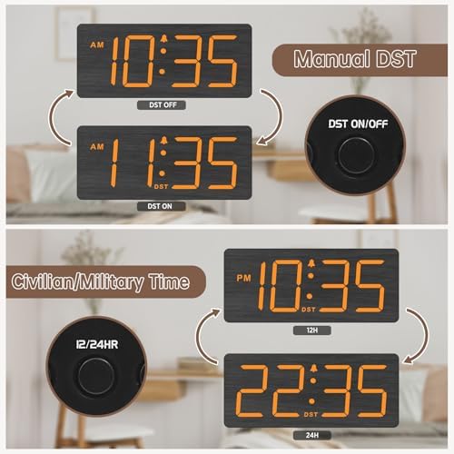 DreamSky Wooden Digital Alarm Clock for Bedroom with Large Numbers | Desk Clocks for Living Room, Loud Alarm for Heavy Sleepers with Volume Control, Dimmer, DST, Office Wood Decor (Plug-in) - Image 5