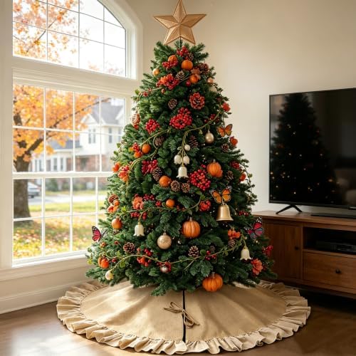yuboo 48 Inch Burlap Christmas Tree Skirt with Ruffle Border - Image 6