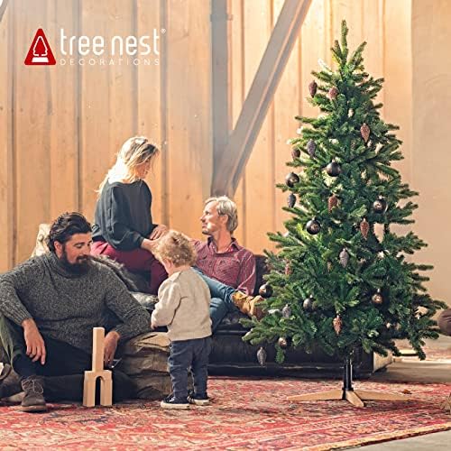 Tree Nest Artificial Christmas Tree Holiday Decoration with Wooden Stand, Green, 7.5 ft - Image 2