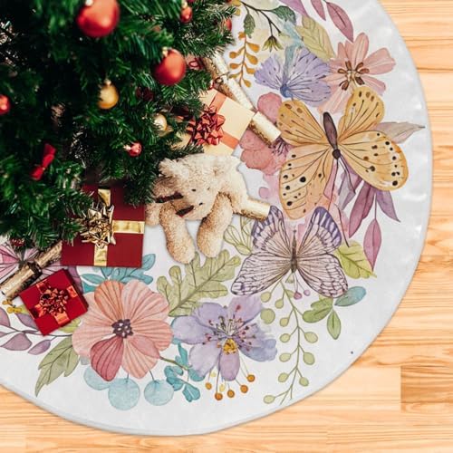 Blueangle Beautiful Flower Butterfly Tree Skirt for Xmas Decor Festive Holiday Mother's Day Decoration, 47.2 Inch in Diameter - Image 5