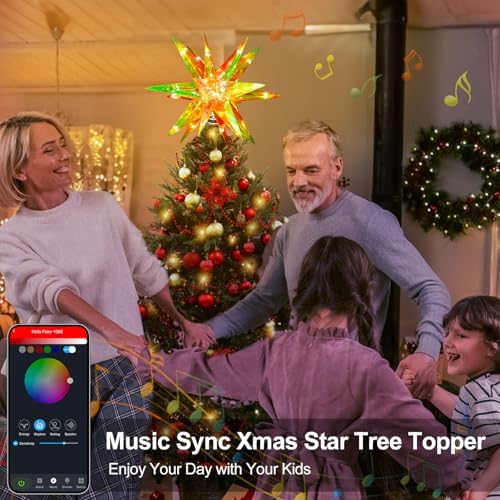 Christmas Star Tree Topper, 13.8" Xmas Smart Tree Decorations, Crystal-Like 3D Polygonal Shell, App Control LED Christmas Light, Music Sync RGB Color Changing with Remote for Indoor and Outdoor Decor - Image 3