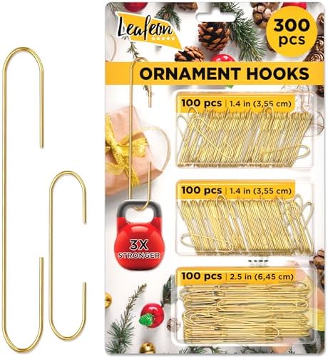 Leafeon Pack Christmas Ornament Hooks - Ornament Hanger for Christmas - Essential Hooks for Ornament Hangers (300 pcs Gold) by Leafeon