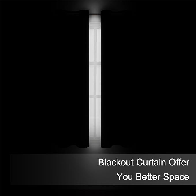 LEMOMO Blackout Curtains 66 x 54 Inch Long Black Curtains Set of 2 Panels Room Darkening Curtains for Bedroom and Living Room