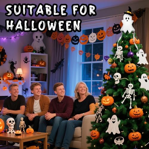 11.8'' White Ghost Plush Halloween Tree Topper with Witch Hat - Image 4