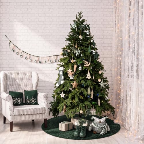 Skylety 48'' Christmas Tree Skirt Rug Embossing Xmas Tree Skirt, Green - Image 5