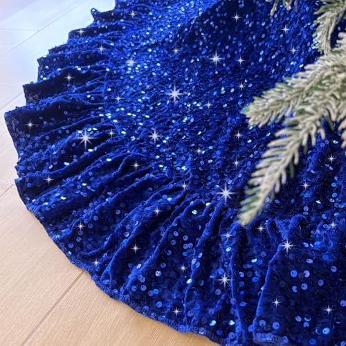 Royal Blue Tree Skirt Velvet Ruffled Christmas Tree Skirt 45 Inches by SOMUAUY