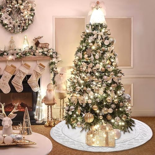 YUJUN 48 in White Christmas Knitted Tree Skirt for Xmas Home Decoration - Image 5