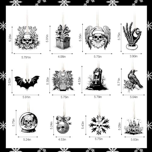 48 Inch Gothic Christmas Tree Skirt Spooky Skeletons Hanging Ornaments - Image 3