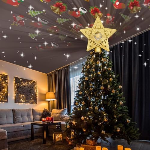 AOMIL Christmas Tree Topper, 3D Rotating Pattern Projector for Xmas Tree Topper, Hollow Design Christmas Decorations,Christmas Decor - Image 2