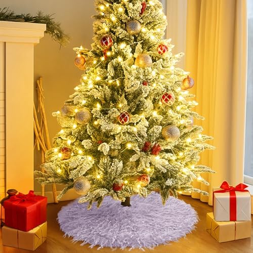 Purple Plush Christmas Tree Skirt Soft Fluffy Faux Fur Xmas Tree Skirt 36 Inch for Christmas Holiday Party Decorations - Image 4