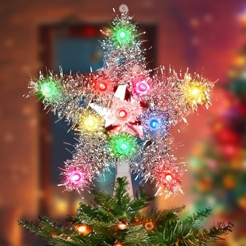 LAMPHOME 9" Lighted Star Christmas Tree Topper,Holiday Home Fit for General Size Xmas Tree,Multicolor by ULL