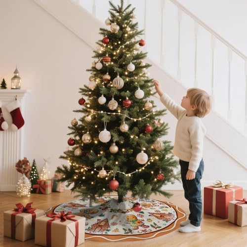 Gingerbread Christmas Tree Skirt Beige Decorations Christmas Gingerbread Tree Ornaments Holiday Party House Decor Xmas Trees Mat 36 inches - Image 4