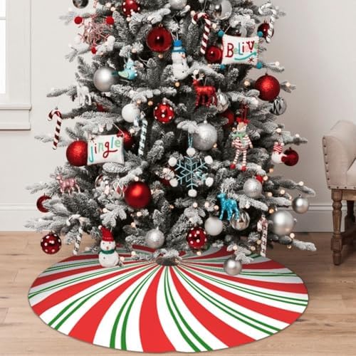 Red and White and Green Candy Cane Lollipop Sugar Swirl 36 Inch Christmas Tree Skirt Round Winter Snow Suitable for Christmas Xmas Halloween Holiday Party Decor Decoration Occasion - Image 6