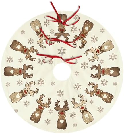 Reindeer Snowflakes Christmas Decorations Tree Skirt 36 Inch Cream Brown Polka Dot Love Heart Bow Elk Deer Xmas Trees Skirts for Winter Holiday Home Party Ornament - Image 2