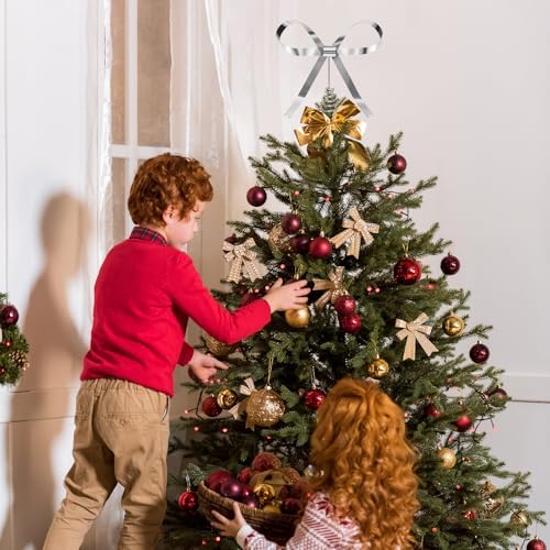 HMASYO Christmas Tree Topper Bow, 10.5 Inch Large Silver Metal Bow Tree Topper with Spiral Base for Holiday Xmas Party Christmas Tree Top Decorations (Silver) - Image 6