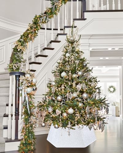 White Christmas Tree Collar for 9 ft Tree Foldable 31.49 Inch Sequin Christmas Tree Ring Velvet Tree Skirt Cover for Xmas Pencil Tree Holiday Decor - Image 4