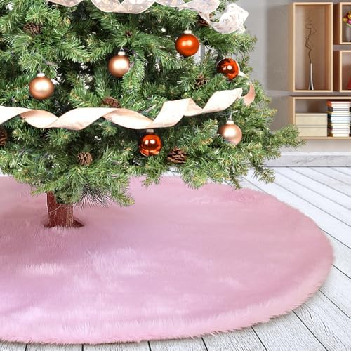 Christmas Tree Skirt Pink Plush 24 inch Xmas Tree Skirt Faux Fur Thick for Family Party Christmas Tree Decoration by Amidaky
