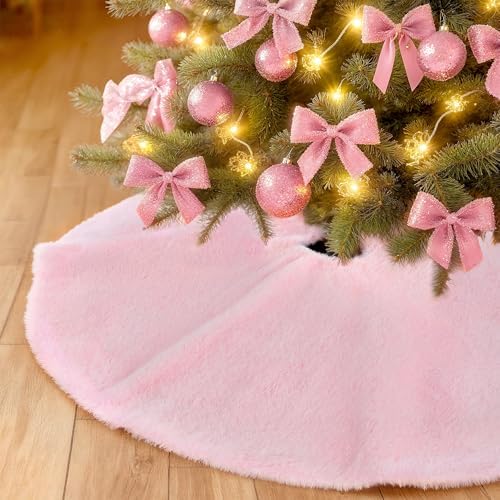 Christmas Tree Skirt 36 inch Faux Fur Pink Tree Skirt Xmas Decorations - Image 6