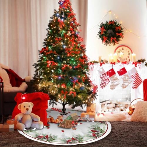 Cardinal Christmas Tree Skirt 36 Inch Red White Christmas Tree Decorations - Image 6