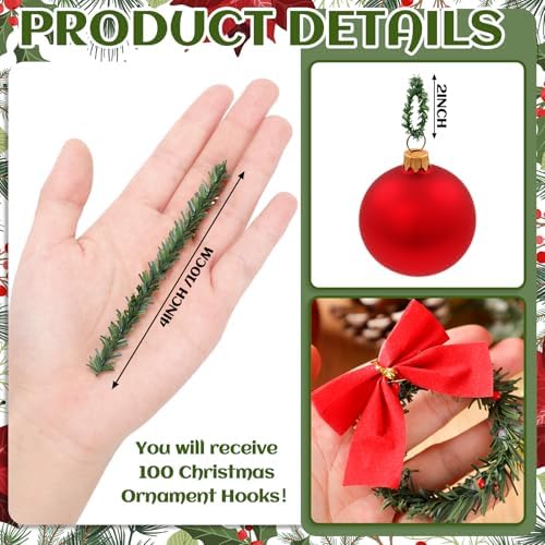Jutom 100 Pcs Christmas Pine Ornament Hooks, 4" Long, 0.28" Diameter - Image 2