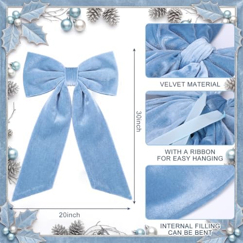 HunnmingRe 20 x 30 Inches Dusty Blue Large Velvet Bow Decor Giant Bow Party Decorations for Wall Backdrop Wedding Bridal Shower Birthday Party Room Home Wreath & Door Hanging Decorations - Image 2