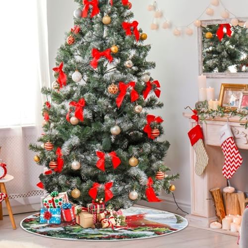 Red Cardinals Holly Berry Christmas Tree Skirt Small Xmas Tree Skirts Decorations 36 in Burlap Tree Mat Cover for 4 ft Trees Holiday Party - Image 6