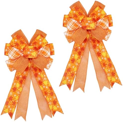 2 Pack Large Fall Wreath Bow 20x11 Inch, Wired Thanksgiving Tree Topper Bow by Montekin