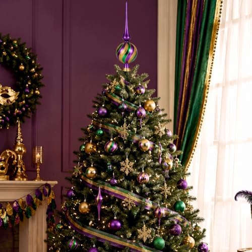 Gejoy Mercury Glass Christmas Finials Tree Topper Mardi Gras Ornaments Spherical Blown Glass Xmas Tree Topper Finials Carnival Masquerade Holiday Indoor Suitable for Party Decoration, 9.8inches - Image 7