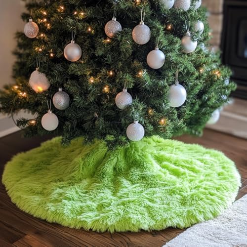 AOGU 36 Inch Faux Fur Christmas Tree Skirt Green Plush Skirt for Merry Christmas Party Christmas Tree Decoration - Image 2