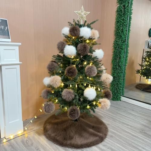 36 Inch Christmas Tree Skirt - Fluffy Faux Fur Dark Brown Tree Skirt, Toka Colored Plush Xmas Holiday Decor for Parties, Small Round Tree Skirt - Image 4