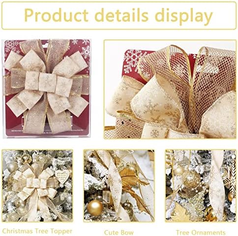 Gold Christmas Tree Topper Bow for Xmas Tree Decorations - Image 3