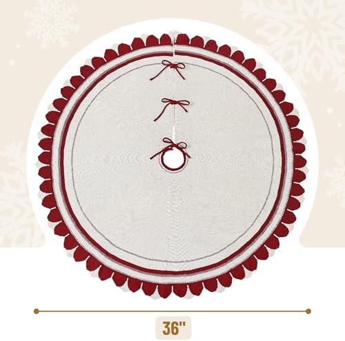 Mr. Pen 36" Red & White Knitted Christmas Tree Skirt, Xmas Tree Skirt - Image 2