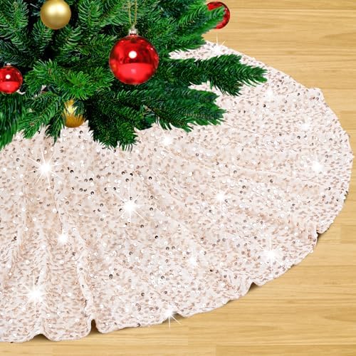 Champagne Gold Christmas Tree Skirt 24 Inches Small Tree Skirt Velvet Sequin Tree Skirt for Christmas Tree Mat Decorations by LJIE-House