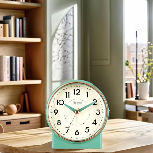 Tinload 4.3" Retro Analog Alarm Clock, Vintage Decor, No Ticking Silent, Easy to Set, Gradual Rise Alarm, On/Off Switch on Side, Gentle Wake, Snooze, Lighted on Demand, Battery Operated, Retro Green - Image 2
