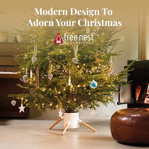 Tree Nest Christmas Tree Stand Base Xmas Modern Tree Metal Holder Stand for 10ft Real Tree Xmas Tree Decoration（Family,White） - Image 2