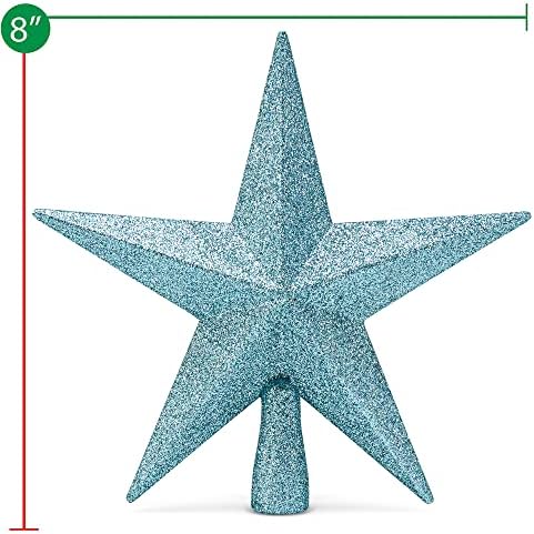 Glitter Star Christmas Tree Topper - 8" Tiffany Blue Xmas Decor Ornament - Image 5