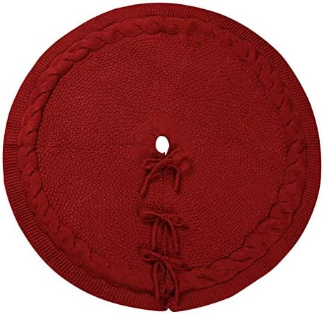 Sattiyrch Christmas Tree Skirt, 36 inches Luxury Cable Knit Knitted Thick Rustic Xmas Holiday Decoration, Burgundy (36in) - Image 4