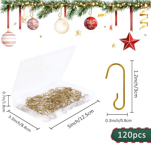 Ornament Hooks, 120 Pcs Christmas Ornaments Hooks for Christmas Trees, Gold Small Metal Wire Hangers Decorative Hook with Storage Box for Xmas Tree Ball Xmas Holiday Party Decorations Hanging, Gold - Image 2