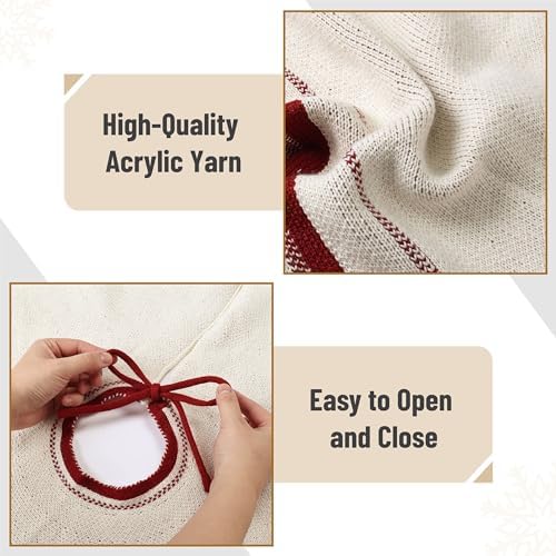 Mr. Pen 36" Red & White Knitted Christmas Tree Skirt, Xmas Tree Skirt - Image 3