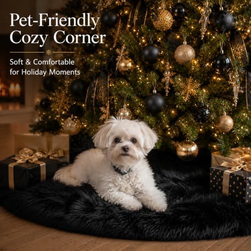 AOGU 24 Inch Faux Fur Christmas Tree Skirt Black Plush Skirt for Merry Christmas Party Christmas Tree Decoration - Image 3