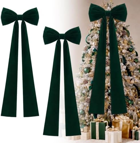 Knitgrip 2 Pack 20x71 in Christmas Large Velvet Bows, Dark Green by Knitgrip